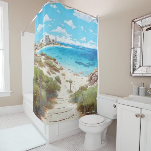 フォルメンテラスペインアートヴィンテージイラストレーション旅行 シャワーカーテン (インサイチュ)
