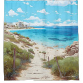 フォルメンテラスペインアートヴィンテージイラストレーション旅行 シャワーカーテン (正面)