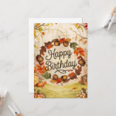 フォレお洒落ストウォーミングオータム秋ハッピーバースデー カード (正面/裏面インサイチュ)