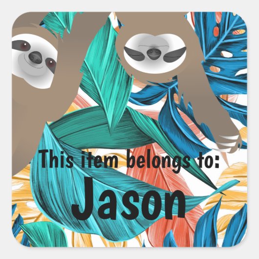 フォレカラフルスぶら下がったのナマケモノ スクエアシール (正面)