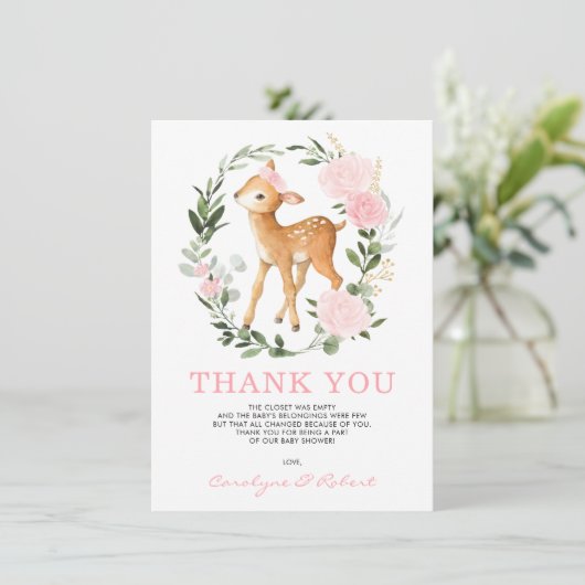 フォレガーリーストディアファウンウッドランドグリーンベビー サンキューカード (スタンド正面)