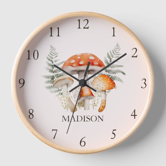 フォレストお洒落リーマッシュルームヴィンテージファームハウスレシピ 壁時計 (正面)