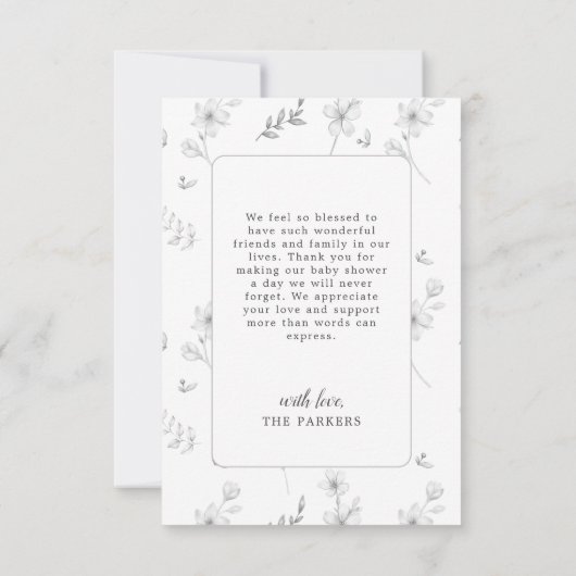 フォレストかわいいクマフローラベビーシャワーカスタム サンキューカード (裏面)