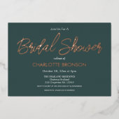 フォレストのミニマリストスクリプトブライダルシャワーバラ金ゴールド 箔招待状 (正面)