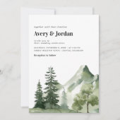 フォレストのモダン山スクリプトQRコー結婚ド 招待状 (正面)