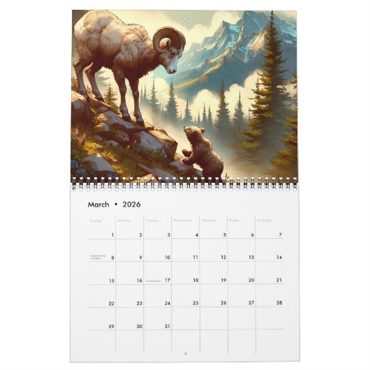 フォレストの友だち2ページの予定表 カレンダー (3月 2026)