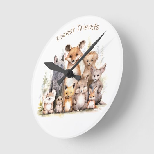 フォレストの友だち |かわいい動物 |子供部屋&キッズ ラウンド壁時計 (傾斜)