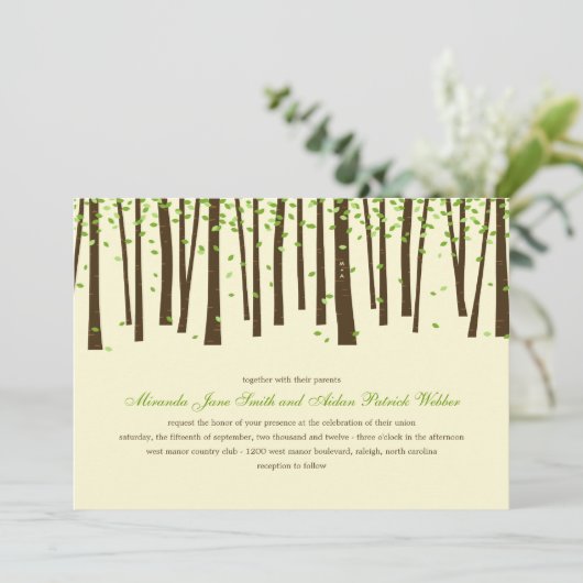 フォレストの木の結婚式招待状 – 緑 招待状 (スタンド正面)