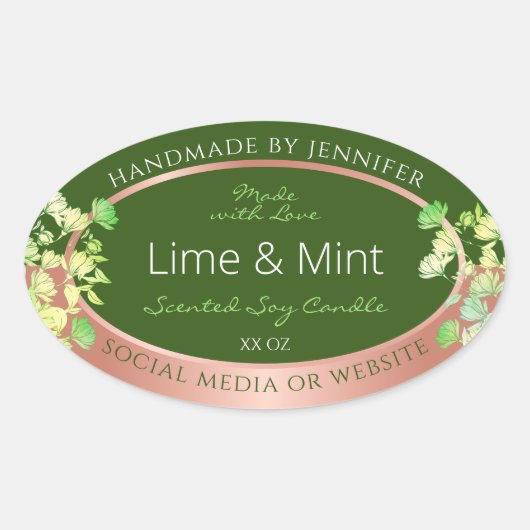 フォレストの緑のフローラ製品ラベルとバラ金ゴールド 楕円形シール (正面)