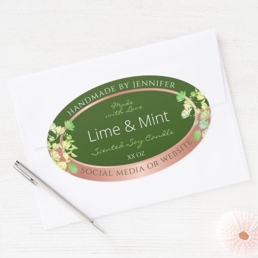 フォレストの緑のフローラ製品ラベルとバラ金ゴールド 楕円形シール (封筒)