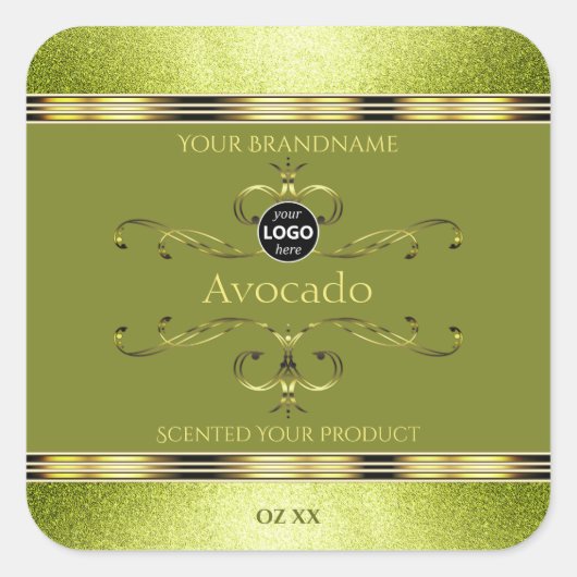 フォレストの緑の金ゴールドとグリッター製品ラベルのロゴ スクエアシール (正面)