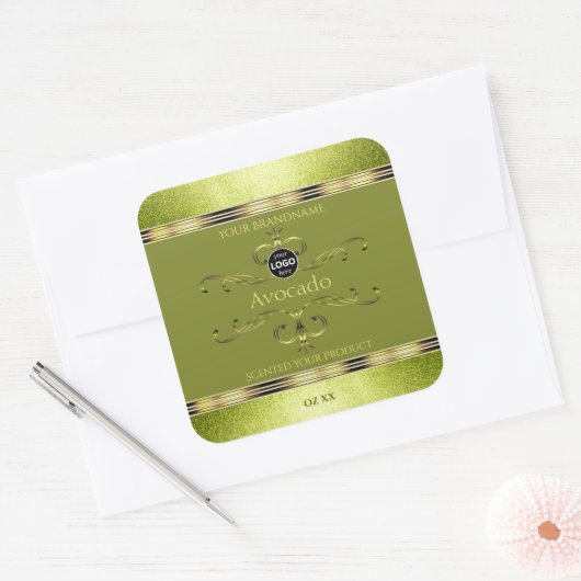 フォレストの緑の金ゴールドとグリッター製品ラベルのロゴ スクエアシール (封筒)