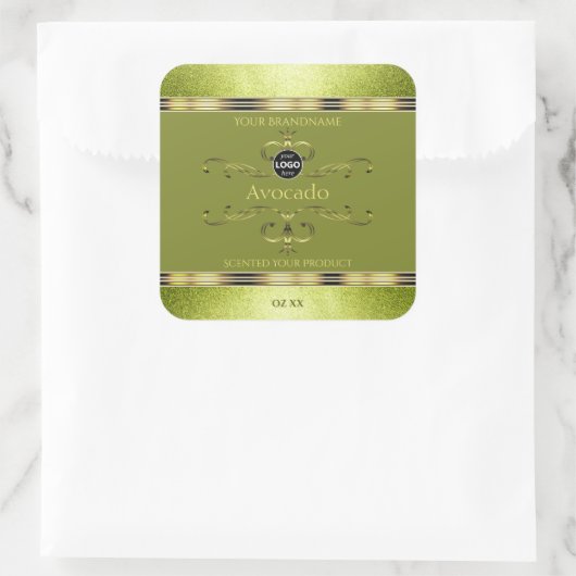 フォレストの緑の金ゴールドとグリッター製品ラベルのロゴ スクエアシール (バッグ)