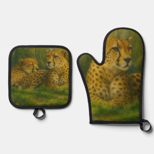 フォレストの設定でCheetah Duoを休息 鍋つかみ&鍋敷きセット (正面)
