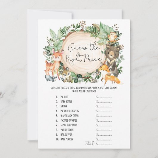 フォレストは適切な価格の赤ちゃんシャワーゲームカードを推測 招待状 (正面)