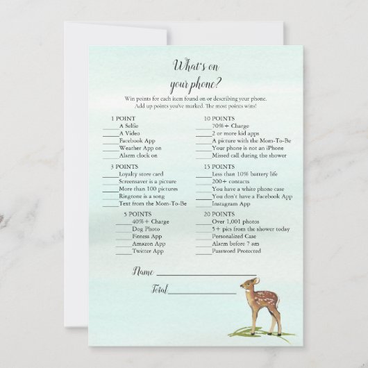 フォレストアドベンチャーあなたの電話デアーゲームの上に何 招待状 (正面)