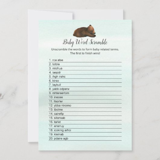 フォレストアドベンチャーがベビー言葉スクランブルカードを持つ 招待状 (正面)