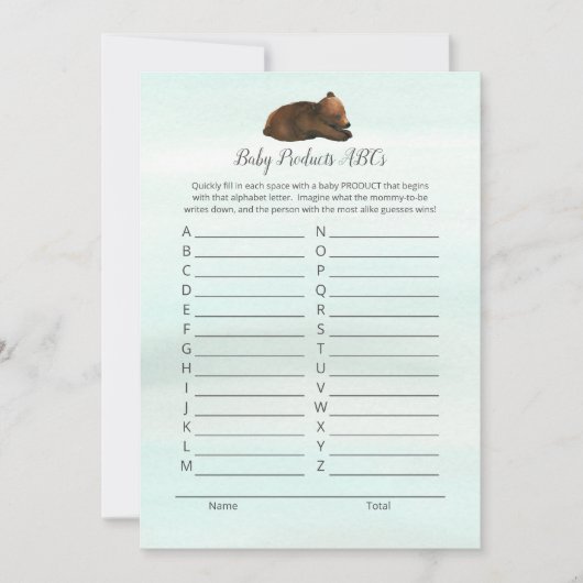 フォレストアドベンチャーベアーズベビー製品ABCゲームカード 招待状 (正面)