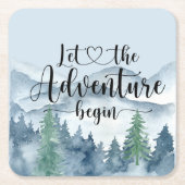 フォレストアドベンチャーマウンテンズブルーベビーシャワー スクエアペーパーコースター (正面)