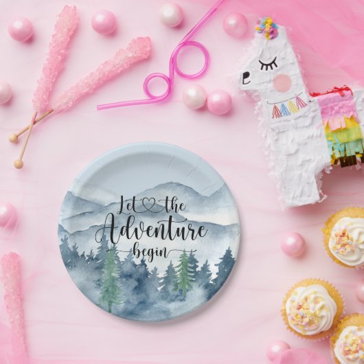 フォレストアドベンチャーマウンテンズブルーベビーシャワー ペーパープレート (パーティー)