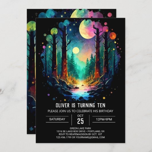 フォレストアドベンチャーワアウェイズミスティック誕生日 招待状 (正面/裏面)