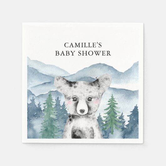 フォレストアドベンチャー水の色の山ベビーシャワー スタンダードカクテルナプキン (正面)