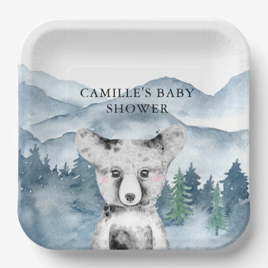 フォレストアドベンチャー水の色の山ベビーシャワー ペーパープレート (正面)