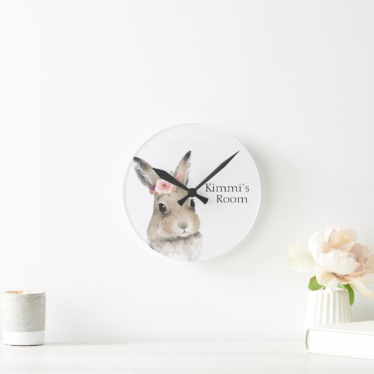 フォレストアニマルズウォーターカラーバニーネーム子供部屋 ラウンド壁時計 (ホーム)