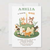 フォレストアニマルズウッドランドファースト誕生日 招待状 (正面)