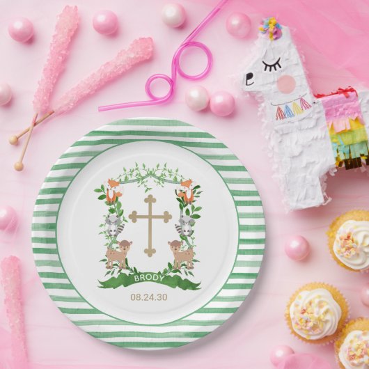 フォレストアニマルズクレストボーイバプテスマ紙プレート ペーパープレート (パーティー)