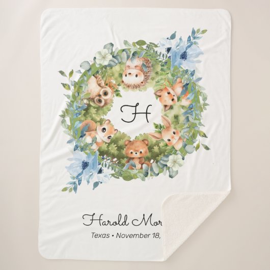 フォレストアニマルズドリームガーデン男の赤ちゃん子供部屋 シェルパブランケット (正面)