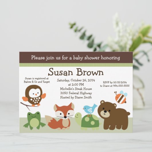 フォレストアニマルフレンズベビーシャワー招待状 招待状 (スタンド正面)