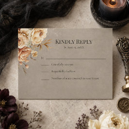 フォレストウィッチ ブラックフラワーの結婚式RSVPカード 出欠カード
