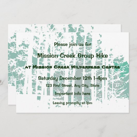 フォレストウィルダネスアウトドアパークグループハイキングイベント 招待状 (正面/裏面)