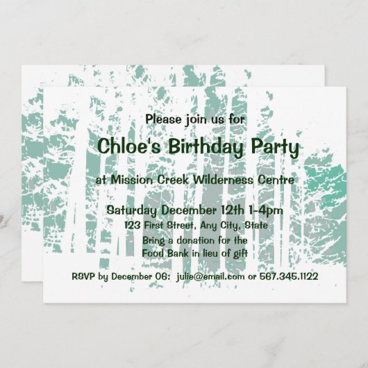 フォレストウィルダネスアウトドアパーク誕生日 招待状 (正面/裏面)