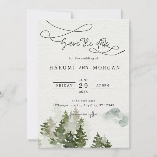 フォレストウォーターカラーイラストレーション結婚式招待状 招待状 (正面)