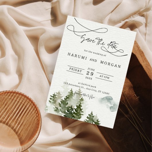 フォレストウォーターカラーイラストレーション結婚式招待状 招待状