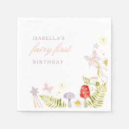 フォレストウォーターカラーグリーンリーフェアリー最初の誕生日 スタンダードカクテルナプキン