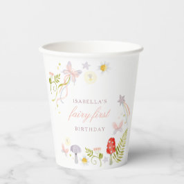 フォレストウォーターカラーグリーンリーフェアリー最初の誕生日 紙コップ