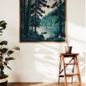 フォレストウッズ自然ランドスケープヴィンテージリノカット ポスター