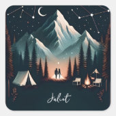 フォレストウッドスカイツリーファイアーキャンピングブライダルシャワー スクエアシール (正面)