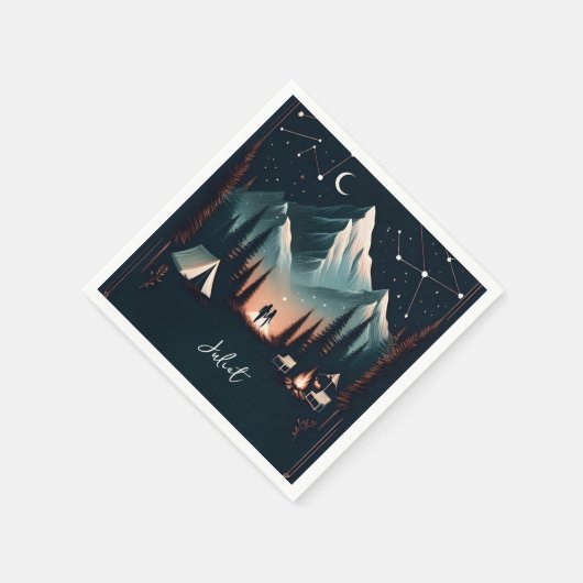 フォレストウッドスカイツリーファイアーキャンピングブライダルシャワー スタンダードカクテルナプキン (角)