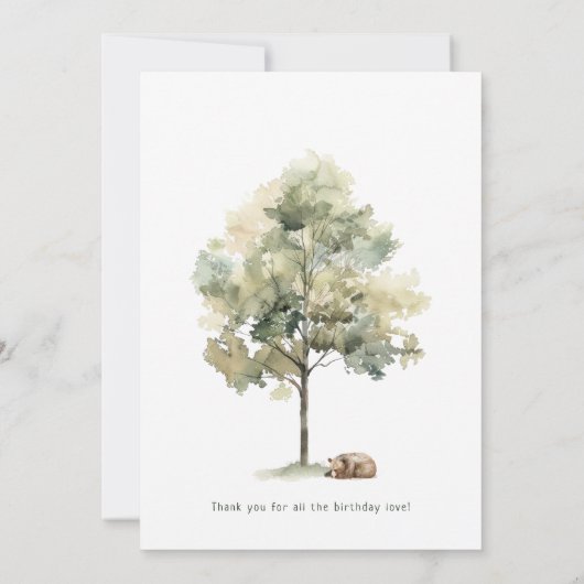 フォレストウッドランドアニマルズフラット垂直誕生日 サンキューカード (裏面)