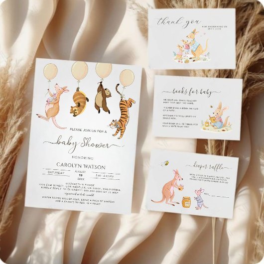 フォレストウッドランドカンガルー赤ちゃんシャワーおむつラッフル エンクロージャーカード