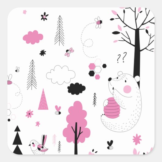 フォレストウッドランドベアービースイートハチミツ スクエアシール (正面)