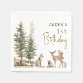 フォレストウッドランド動物の誕生日パーティナプキンス スタンダードカクテルナプキン (正面)