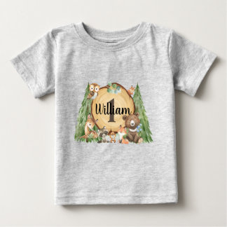 フォレストウッドランド動物誕生日シャツ ベビーTシャツ