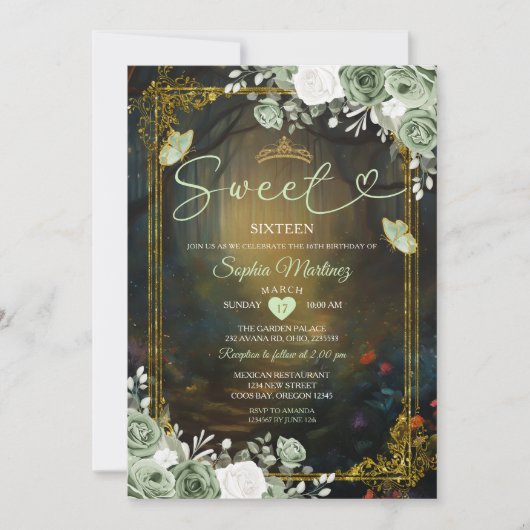 フォレストエレガントセージグリーンプリンセスキンセアニラ 招待状 (正面)