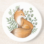 フォレストキツネ |水彩の森林動物の緑 コースター (正面)