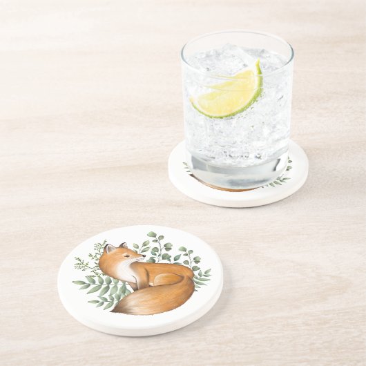 フォレストキツネ |水彩の森林動物の緑 コースター (側面)
